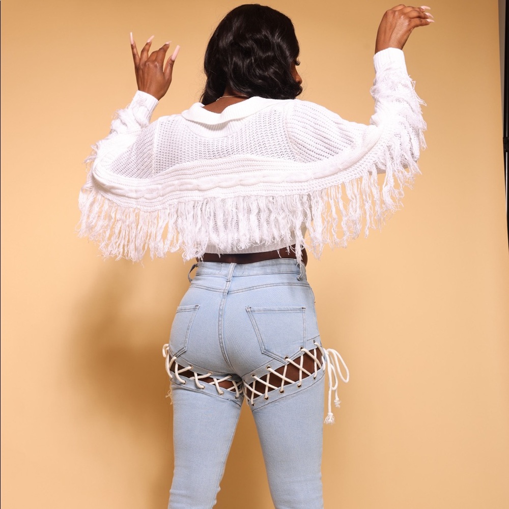 Cream fringe sweater